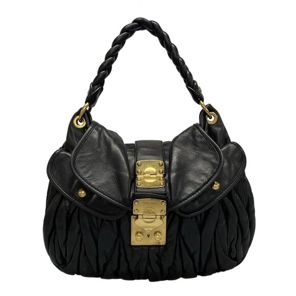 Auth miumiu Matelasse RR1630 Black Leather Handbag - Picture 1 of 16